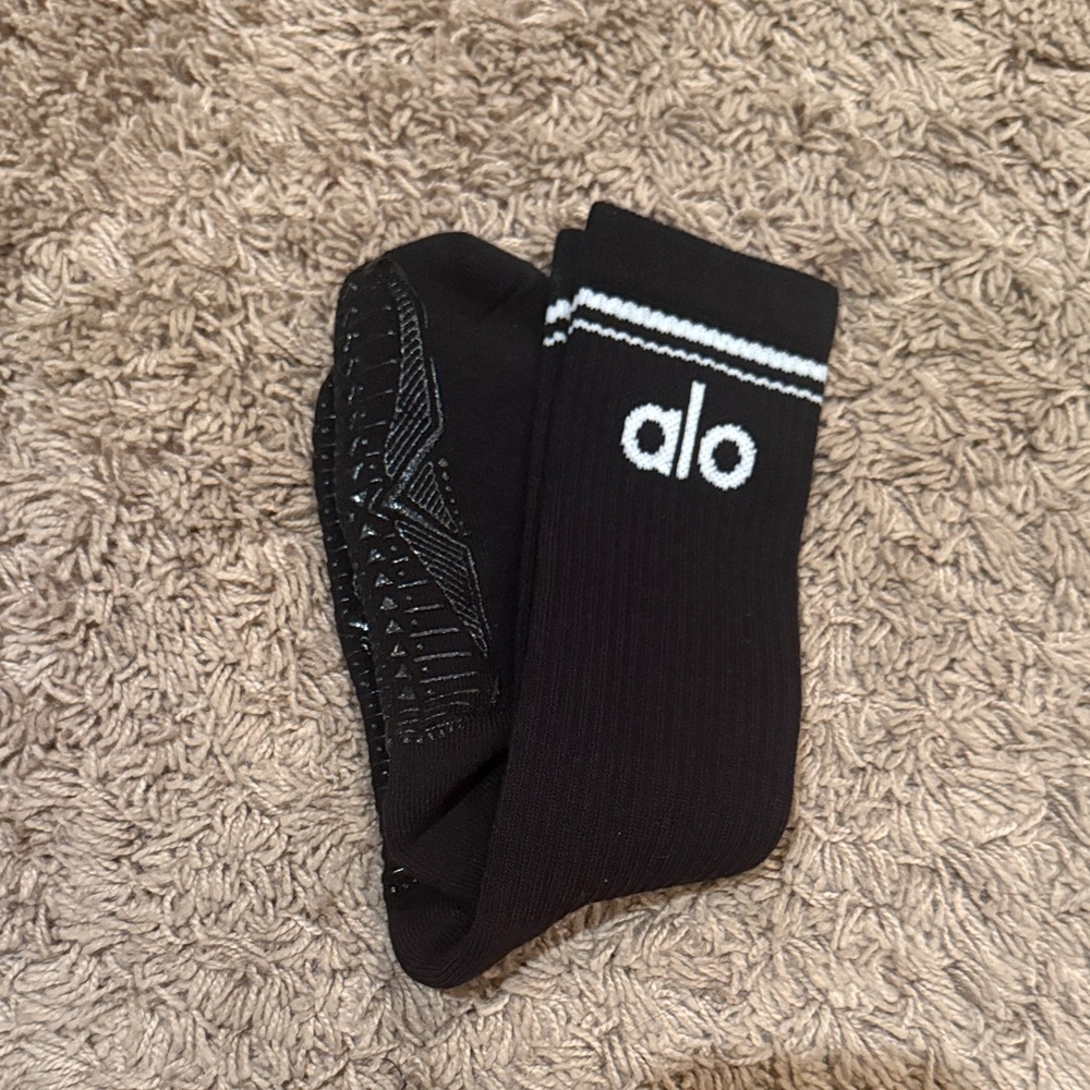 ALO Yoga Black Athletic Socks with White Accents
